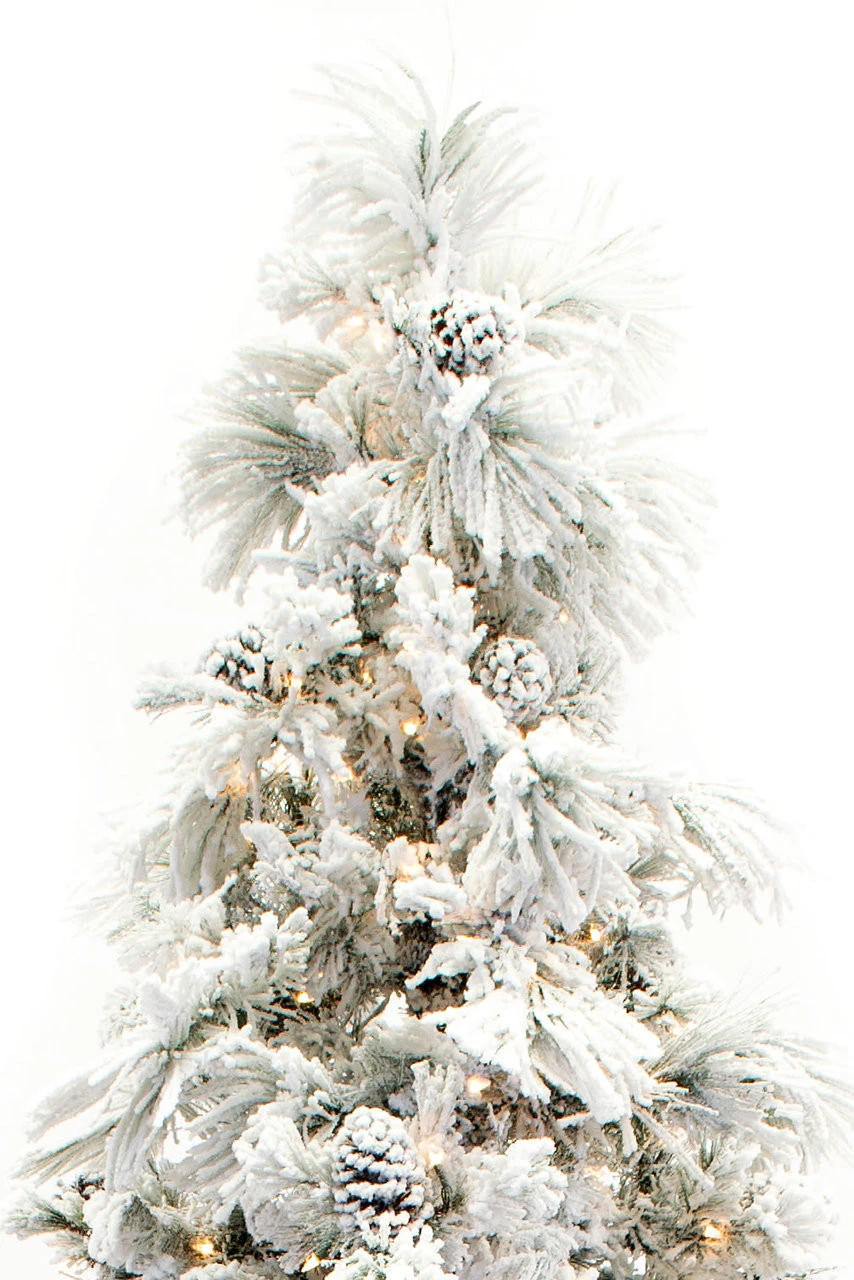 7.5' Flocked Pine Long Needle Prelit Artificial Christmas Tree 2 7.5' Flocked Pine Long Needle Prelit Artificial Christmas Tree - Image 2
