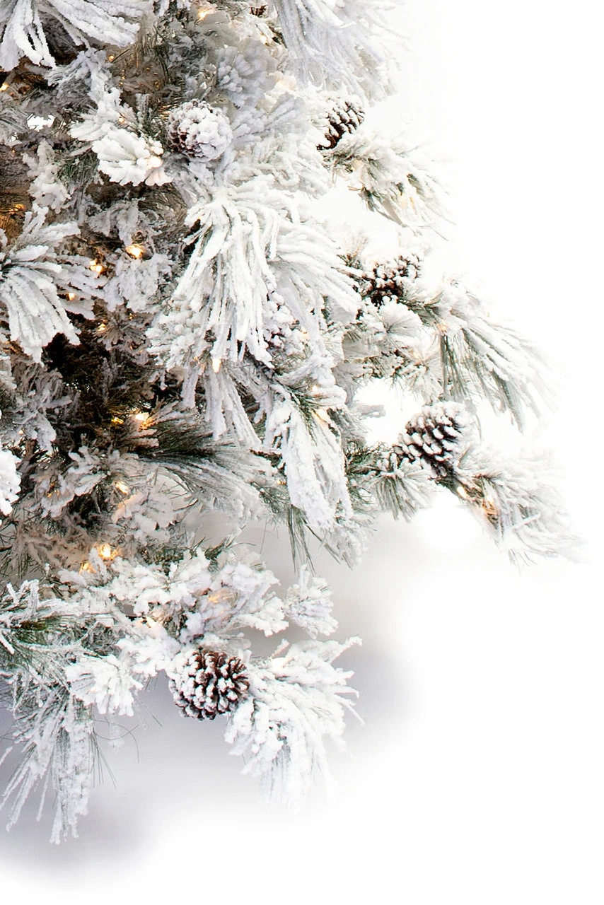 7.5' Flocked Pine Long Needle Prelit Artificial Christmas Tree 5 7.5' Flocked Pine Long Needle Prelit Artificial Christmas Tree - Image 5