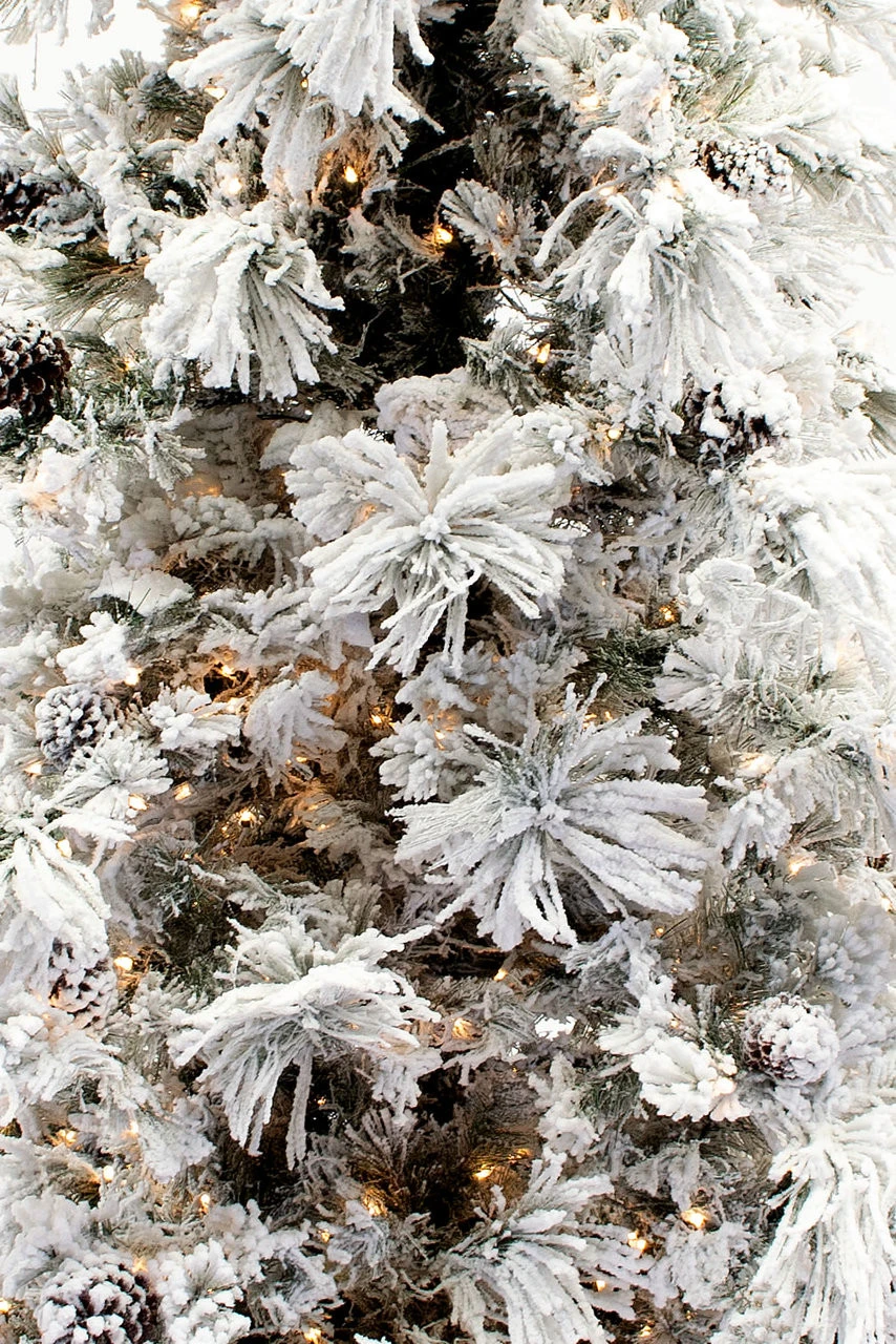 7.5' Flocked Pine Long Needle Prelit Artificial Christmas Tree 3 7.5' Flocked Pine Long Needle Prelit Artificial Christmas Tree - Image 3