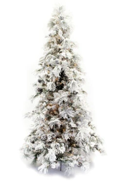 9' Flocked Pine Long Needle Prelit Artificial Christmas Tree
