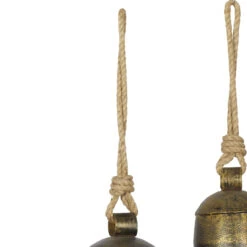Metal Tibetan Inspired Meditation Decorative Cow Bell With Jute Hanging Rope, Set Of 3 10",8",6"H, Bronze -Chirst Seasonal Home Store 26718 4 00236.1694626122