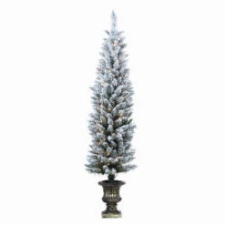 4.5' Flocked Potted Prelit Artificial Tree