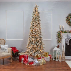 9' Prelit Narrow Flocked Pencil Pine Artificial Christmas Tree -Chirst Seasonal Home Store 5820 90C glam 07265.1659730244