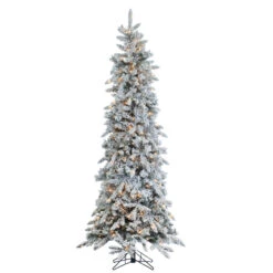 7.5' Prelit Narrow Flocked Pencil Pine Artificial Christmas Tree