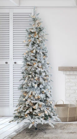 9' Prelit Narrow Flocked Pencil Pine Artificial Christmas Tree -Chirst Seasonal Home Store 582075C 582090C Edit 2 47185.1656535132