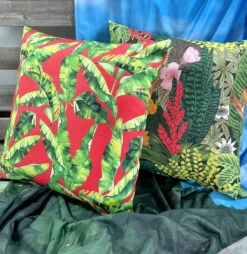 Outdoor Pillow 19"Square Tropical Leaf Fire Orange -Chirst Seasonal Home Store 66122 Lifestyle 1 95288.1677076004