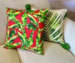 Outdoor Pillow 19"Square Tropical Leaf Fire Orange -Chirst Seasonal Home Store 66122 Lifestyle 2 71121.1677076006