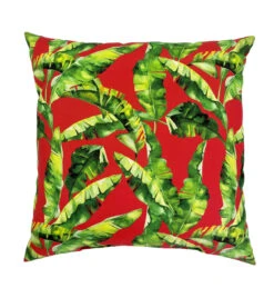 Outdoor Pillow 19"Square Tropical Leaf Fire Orange