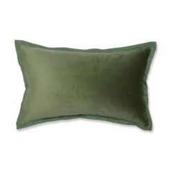 Indoor Velvet Flange Green Rectangular Throw Pillow