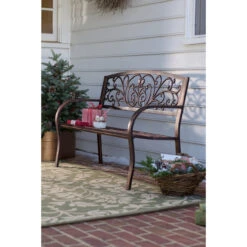 Blooming Garden Metal Outdoor Bench -Chirst Seasonal Home Store 8MB124 10 94471.1614896682