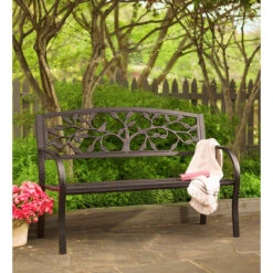 Tree Of Life Metal Garden Bench Black -Chirst Seasonal Home Store 8MB125 3 12284.1577811586