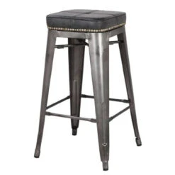 Metropolis KD PU Metal Backless Counter Stool, Vintage Black