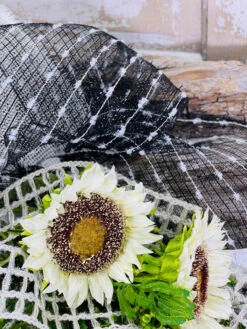 Ribbon Poly Foil Cottonball Mesh Black White 10.5" X 10Yd -Chirst Seasonal Home Store Black Mesh Lifestyle 1 18076.1621873085