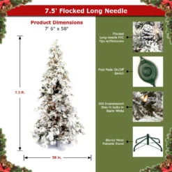 7.5' Flocked Pine Long Needle Prelit Artificial Christmas Tree 15 7.5' Flocked Pine Long Needle Prelit Artificial Christmas Tree -Chirst Seasonal Home Store Flocked Long Needle 100119 38947.1661963070