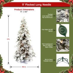 9' Flocked Pine Long Needle Prelit Artificial Christmas Tree -Chirst Seasonal Home Store Flocked Long Needle 100120 87649.1661963092