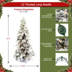 12' Flocked Pine Long Needle Prelit Artificial Christmas Tree -Chirst Seasonal Home Store Flocked Long Needle 100122 07255.1661963118