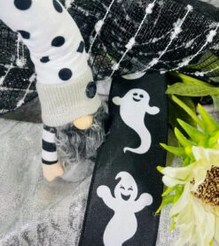 Ribbon Poly Foil Cottonball Mesh Black White 10.5" X 10Yd -Chirst Seasonal Home Store Ghost Lifestyle Detail 68271.1624456987