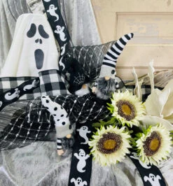 Ribbon Poly Foil Cottonball Mesh Black White 10.5" X 10Yd -Chirst Seasonal Home Store Ghost Ribbon Lifestyle 69744.1624456976