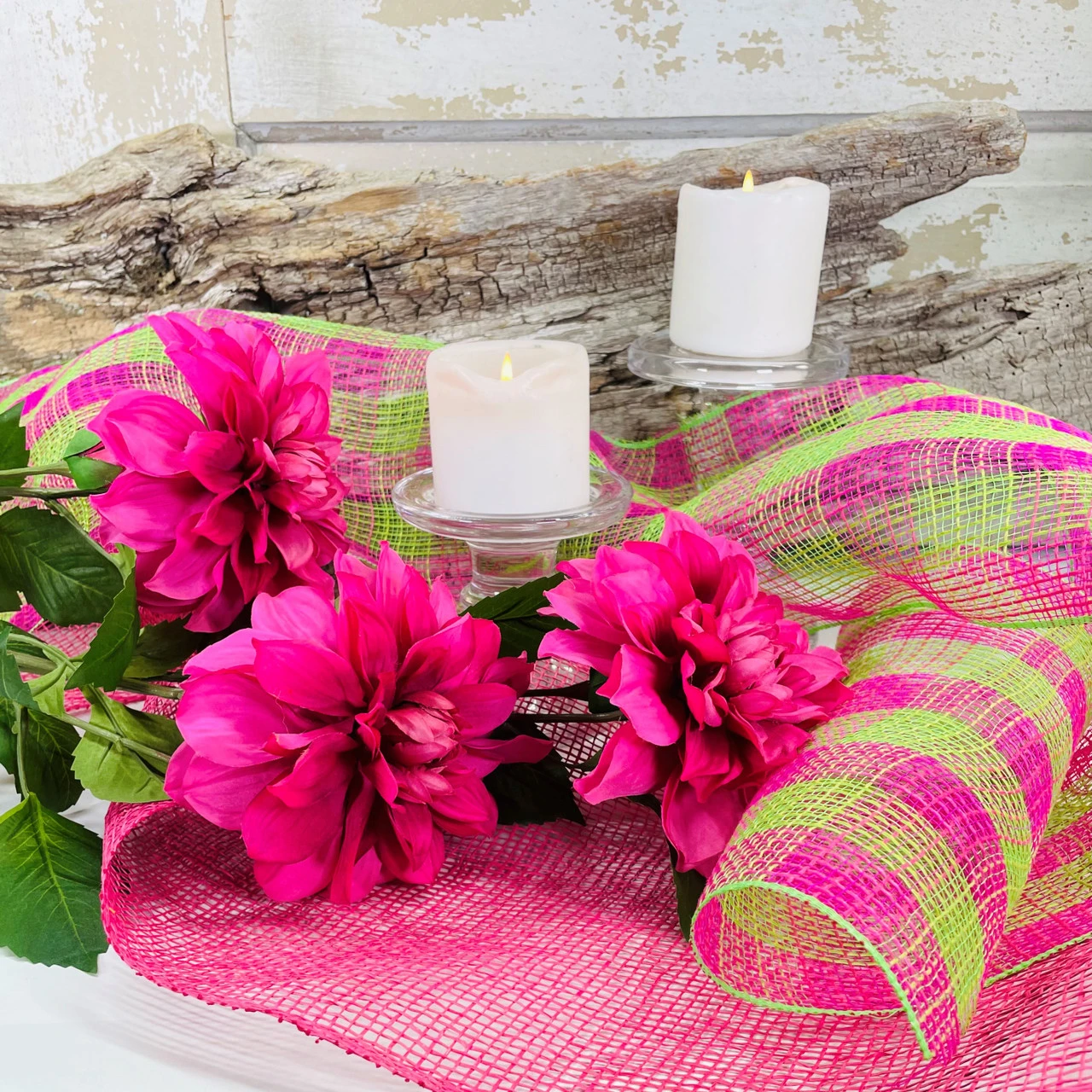 Ribbon Check Fabric Mesh Hot Pink Fresh Green 10.5" X 10Yd 4 Ribbon Check Fabric Mesh Hot Pink Fresh Green 10.5" X 10Yd - Image 4