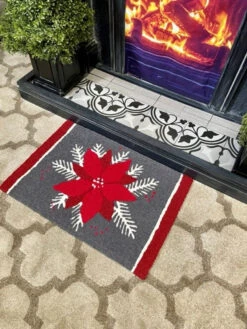 Jellybean Rug Poinsettias On Gray -Chirst Seasonal Home Store JBLKWN001 5 03585.1691696680