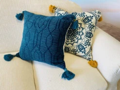 MasterWeave Toss Pillow Woven Geometric Teal Blue Chenille 19" Square -Chirst Seasonal Home Store RO21MS96MW Lifestyle 3 34725.1677687894