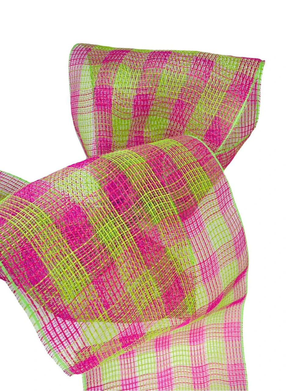 Ribbon Check Fabric Mesh Hot Pink Fresh Green 10.5" X 10Yd 3 Ribbon Check Fabric Mesh Hot Pink Fresh Green 10.5" X 10Yd - Image 3