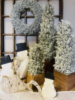 Topiary Snowy Boxwood Cone In Square Planter 24" 7 Topiary Snowy Boxwood Cone In Square Planter 24" -Chirst Seasonal Home Store Snowed Lifestyle Main 62038.1636559079