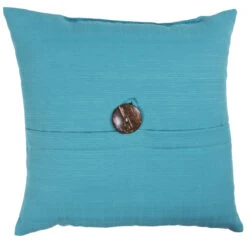 Outdoor 16" Square Pillow With Coconut Shell Button Teal