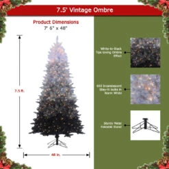 7.5' Vintage Black Prelit Ombre Spruce Artificial Christmas Tree 11 7.5' Vintage Black Prelit Ombre Spruce Artificial Christmas Tree -Chirst Seasonal Home Store Vintage Ombre 6021 75bw 91682.1661963634