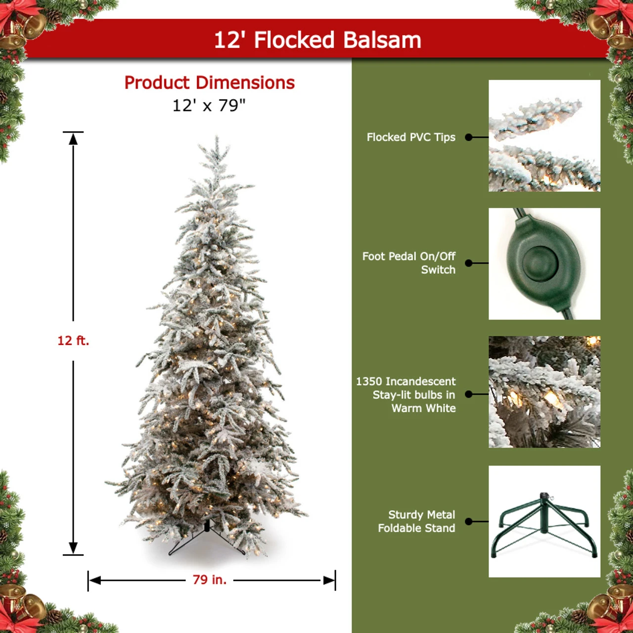 12' Flocked Balsam Pine Tree 9 12' Flocked Balsam Pine Tree - Image 9