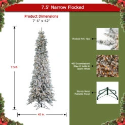 7.5' Prelit Narrow Flocked Pencil Pine Artificial Christmas Tree -Chirst Seasonal Home Store narrow flocked 5820 75C 71567.1661963147