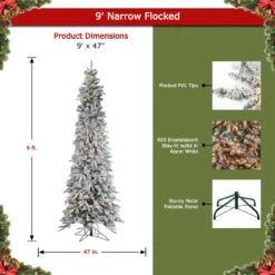 9' Prelit Narrow Flocked Pencil Pine Artificial Christmas Tree -Chirst Seasonal Home Store narrow flocked 5820 90C 81811.1661963182