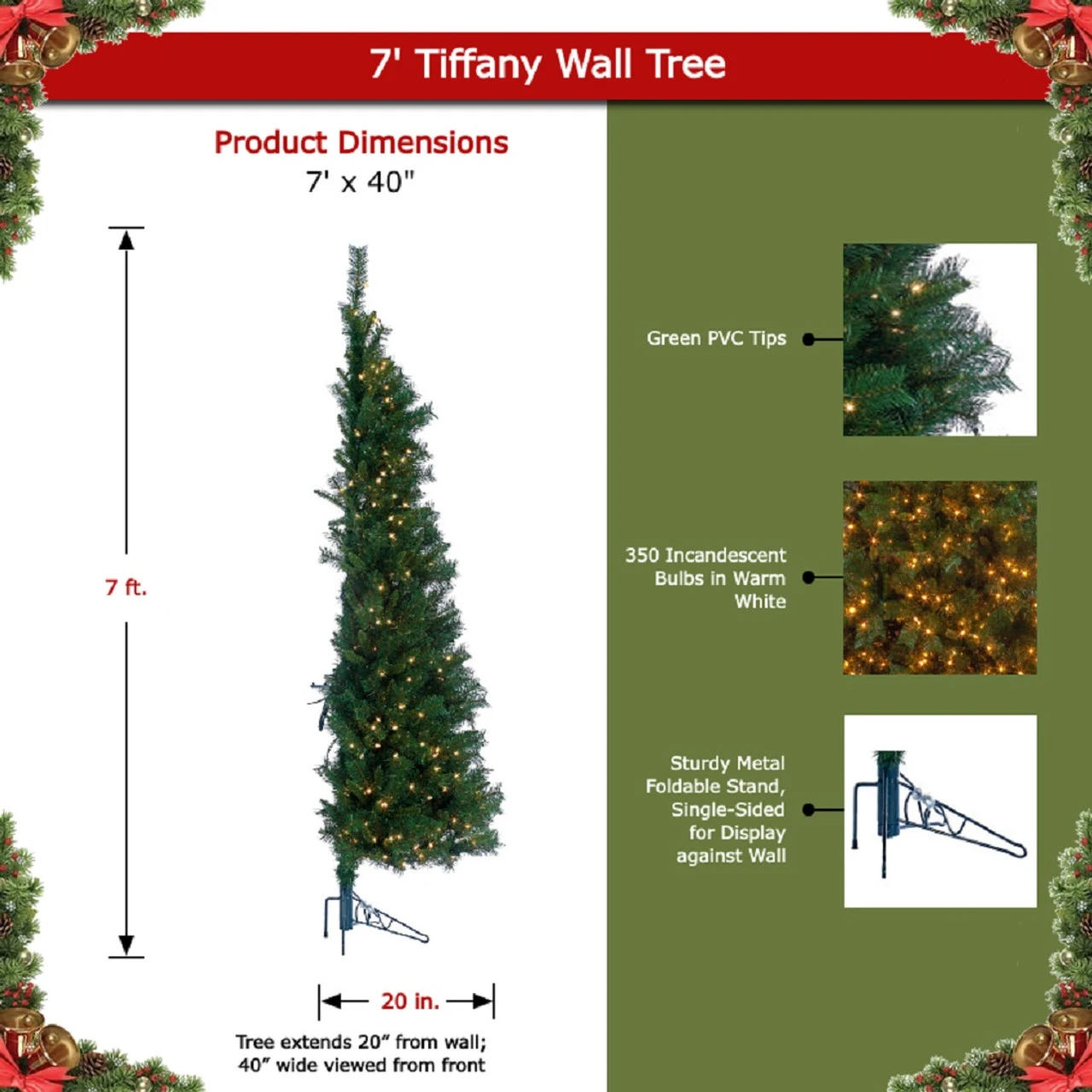7' Tiffany Prelit Pine Wall Tree 3 7' Tiffany Prelit Pine Wall Tree - Image 3